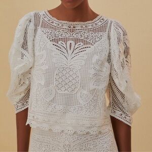 NEW WITHOUT TAGS FARM Rio Guipure Lace White Pineapple Crop Top Blouse